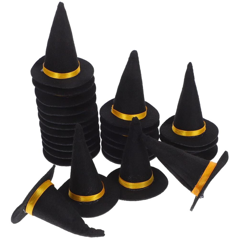 7013 Mini Felt Witch Hats - 24pcs Tiny Halloween Decorations Wine Bottle